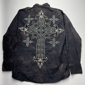 Roar Black Button Down Shirt with White Cross Design